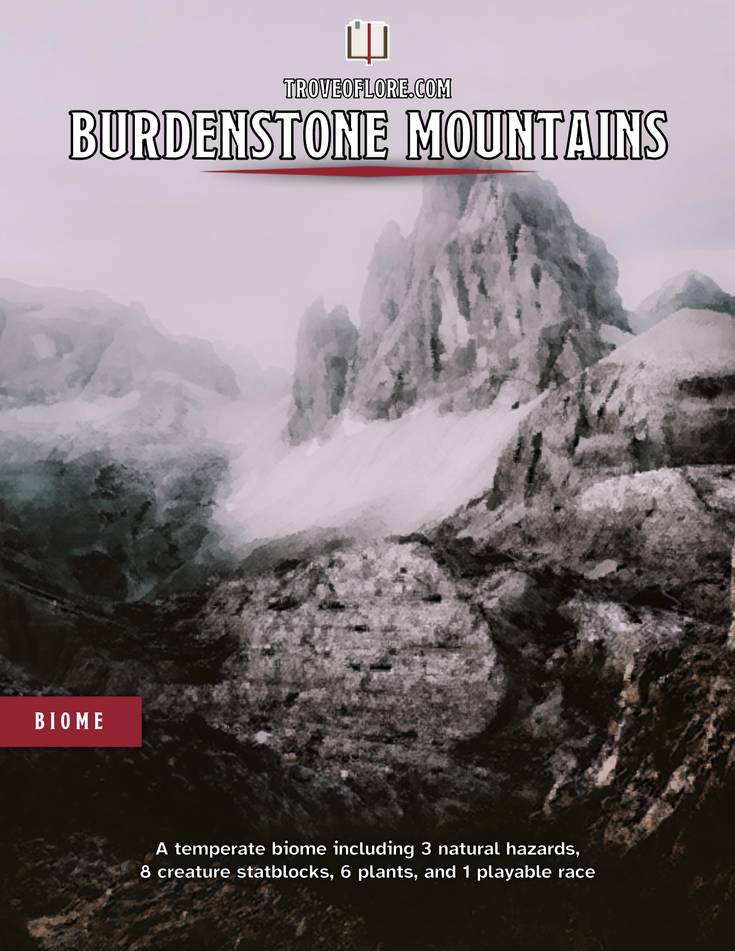 The cover for: Burdenstone Mountains — A temperate biome.