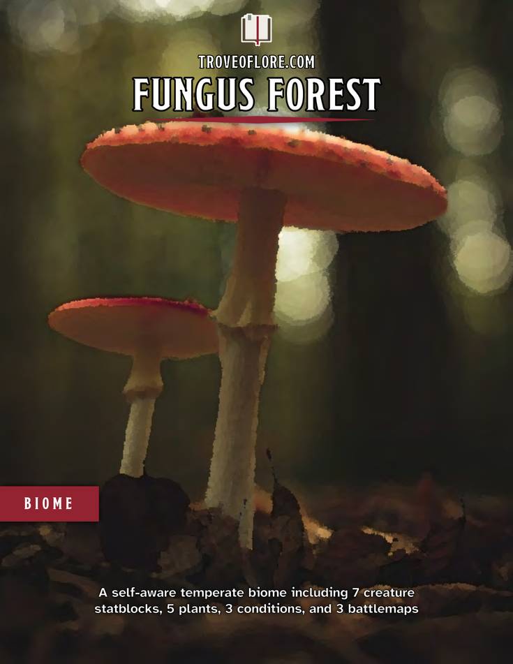 The cover for: Fungus Forest — A self-aware, temperate biome.